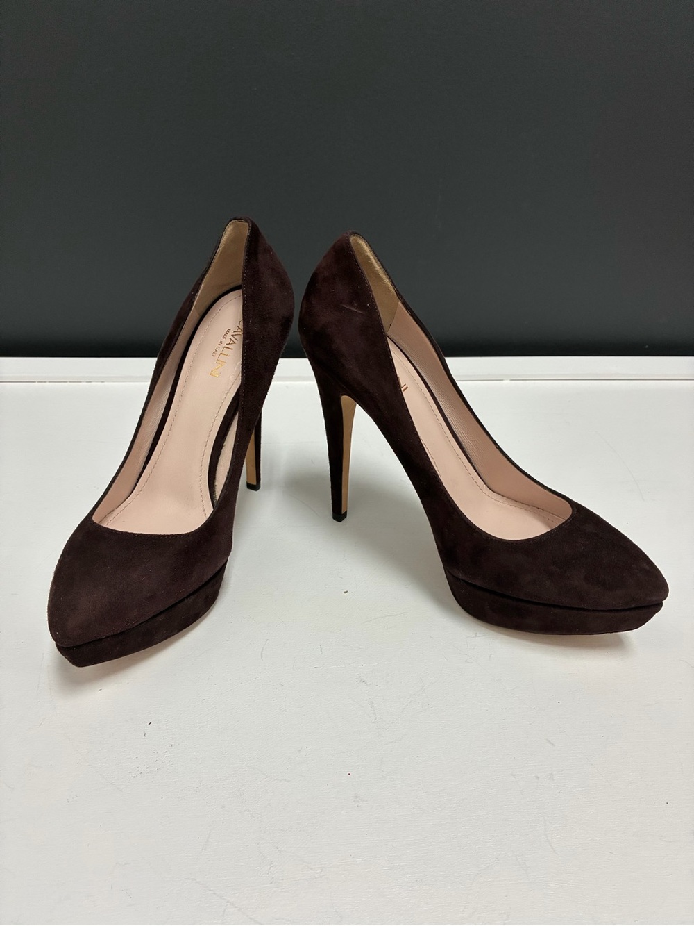 Cavallini Dark Brown Suede Platform Pumps